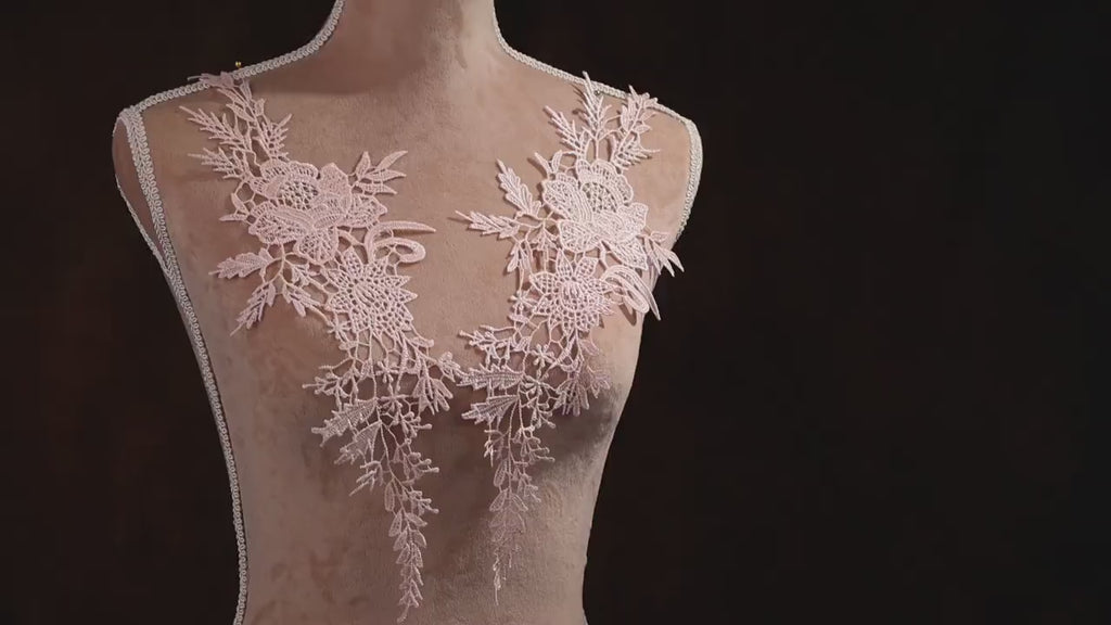Blush Water Soluble Lace Appliques, Matching Floral Embroidery Pairs