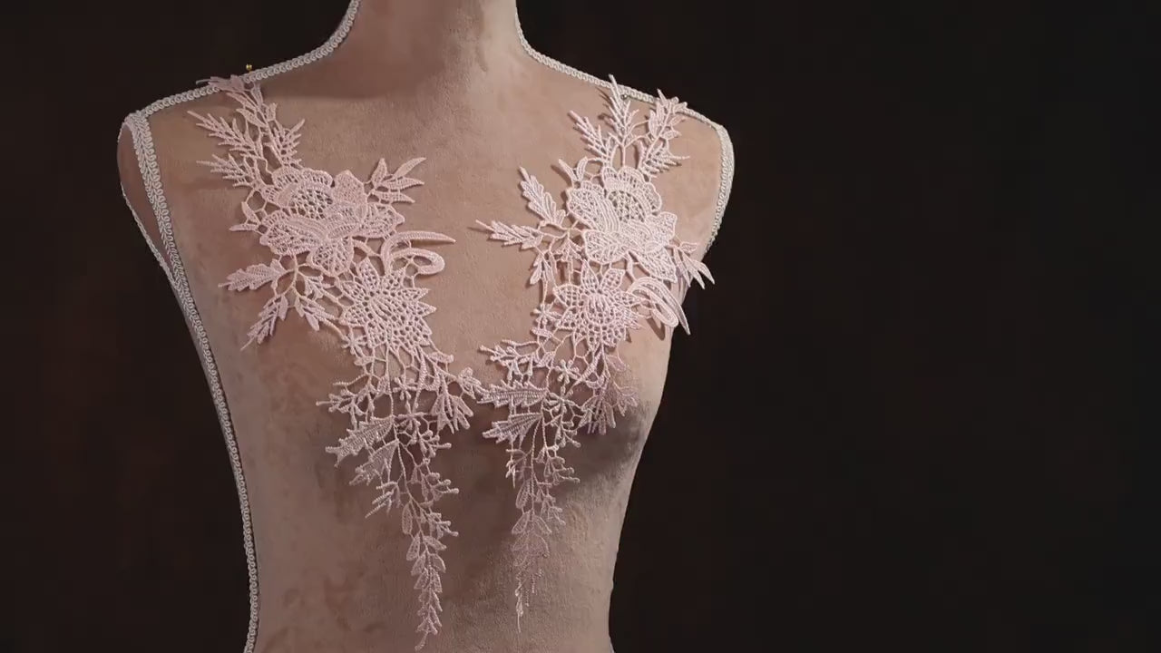 Blush Water Soluble Lace Appliques, Matching Floral Embroidery Pairs