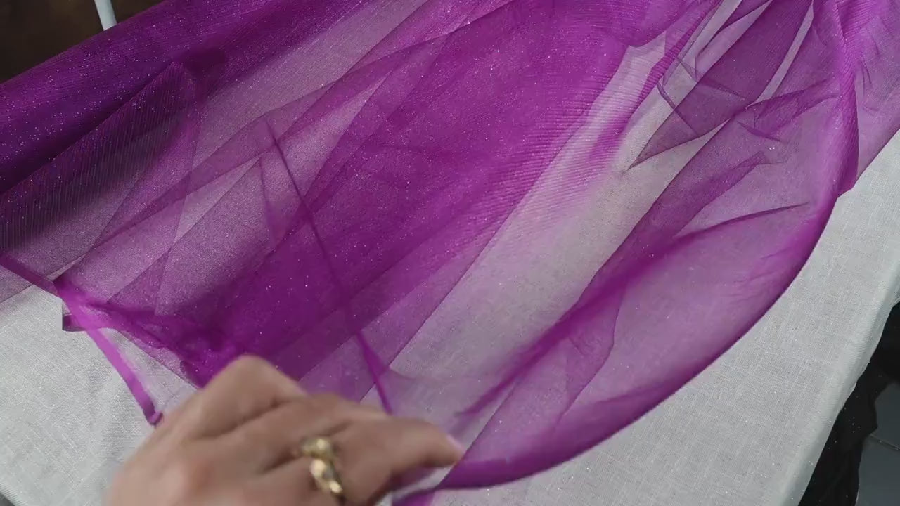 Purple Glitter Tulle Fabric: Shimmer Sparkle Mesh, Semi-Soft - By The Yard