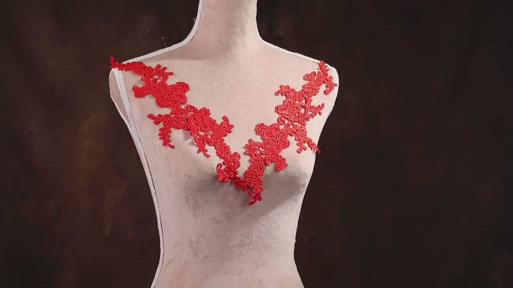 Red Water Soluble Lace Appliques, Matching Floral Embroidery Pairs