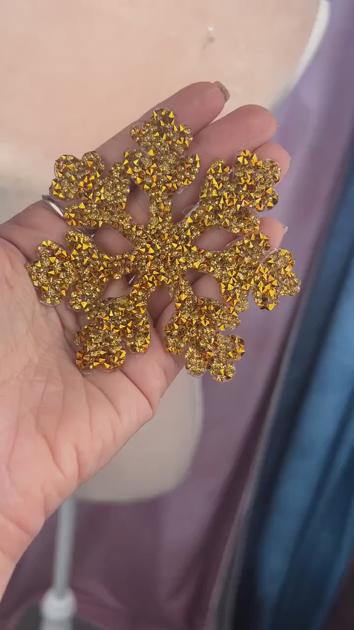 Rhinestone Snowflake Iron-On Patch, Crystal Hot Fix Applique for Clothing