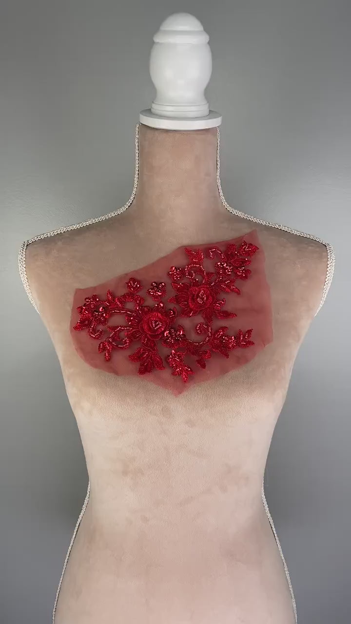 Bright Red Floral Lace Appliques, Beaded & 3D Statement Designs – 5 Styles