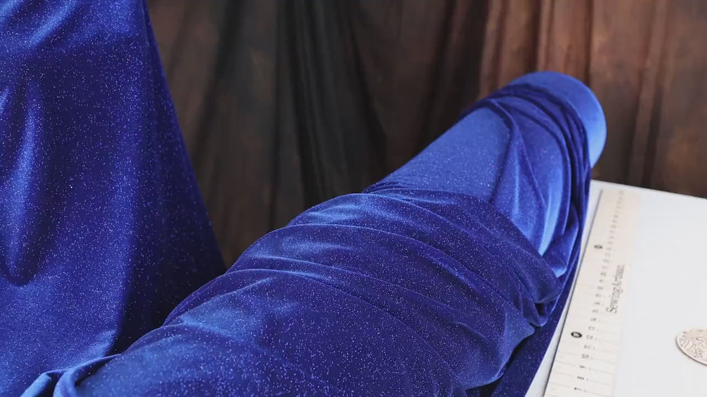 Glitter Velvet Fabric: Royal Blue 4-Way Stretch, Costume Fabric by the Yard