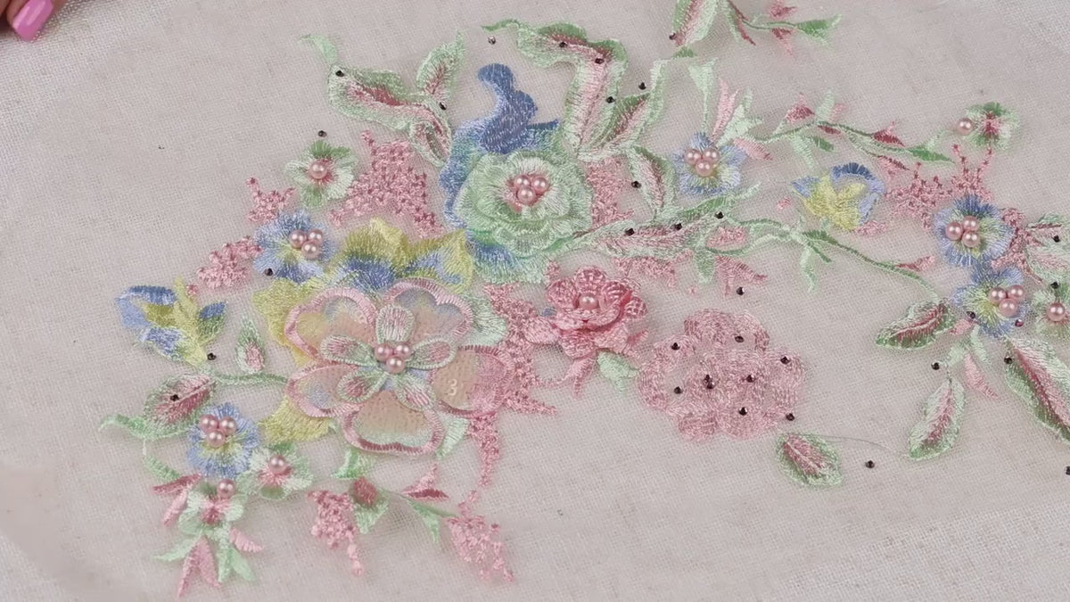 Fresh Green Floral Appliques, Multicolor 3D & Beaded Lace – 4 Styles