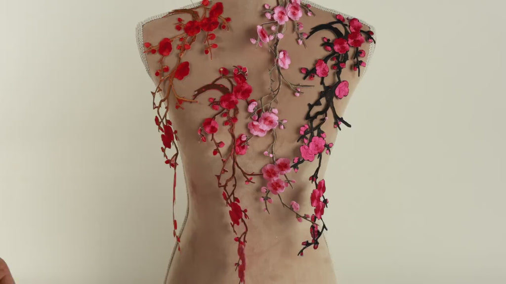 Cherry Blossom Iron-On Lace Applique, Floral Embroidery Patch 11 colors