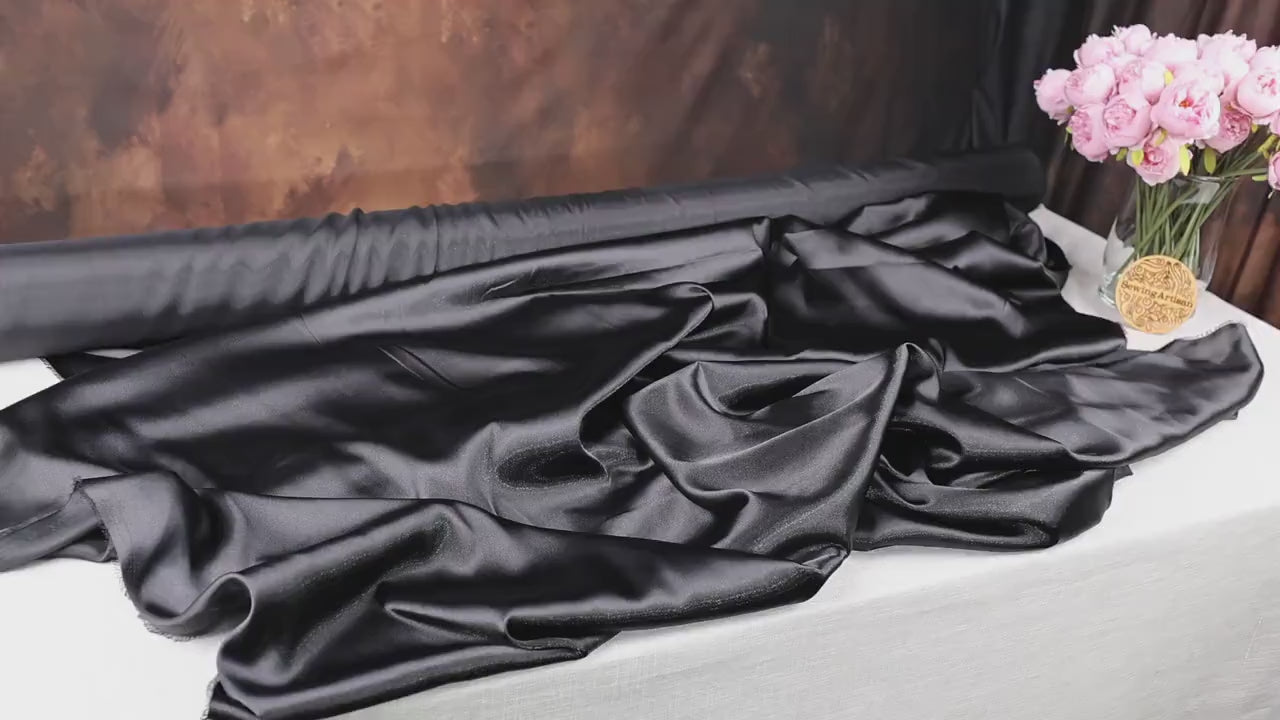 Black Charmeuse Satin Fabric: 100% Polyester, 60" Wide, By The Yard
