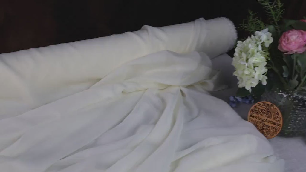 Ivory Polyester Chiffon Fabric: Soft Matte Drape, By The Yard