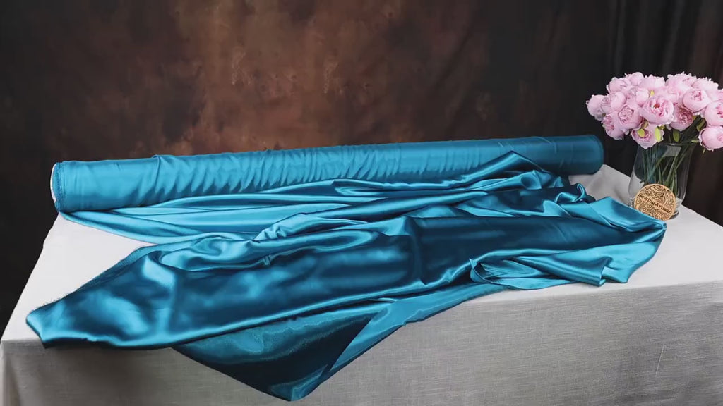 Peacock Blue Charmeuse Satin Fabric: Bridal Gown & Costume Material