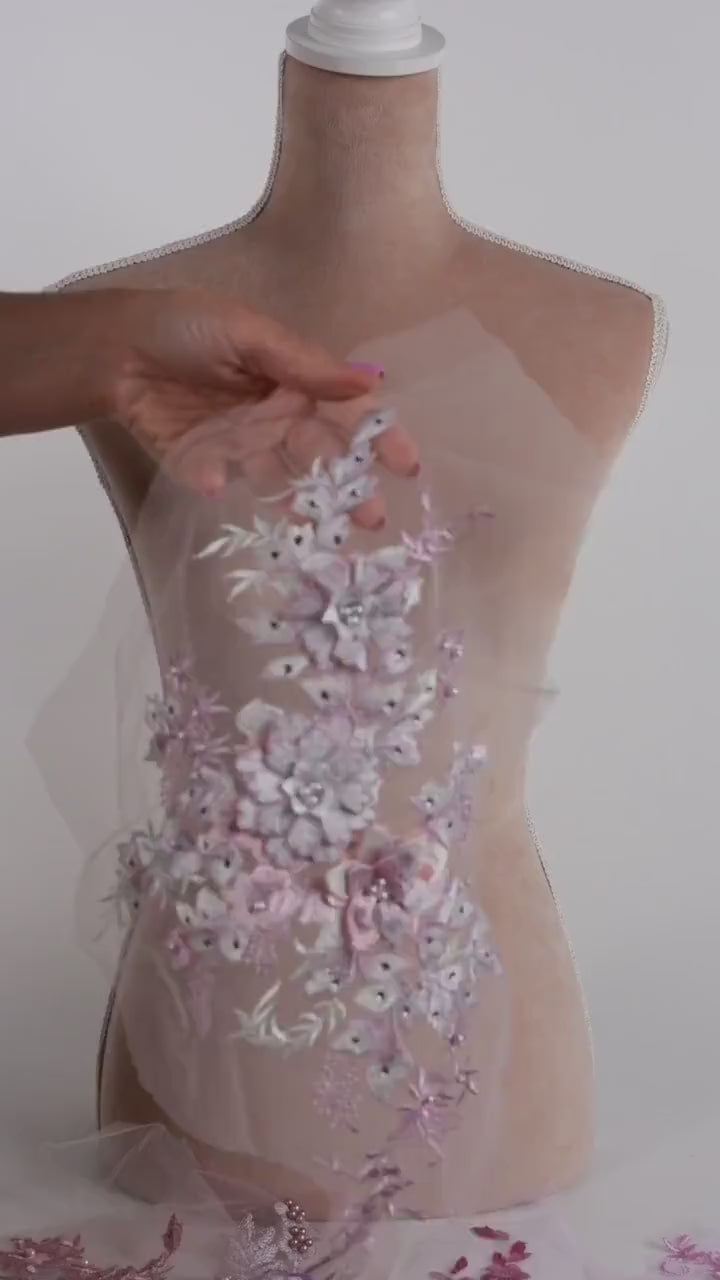 Pink Purple & Lilac Floral Appliques, 3D Beaded Lace – 5 Styles