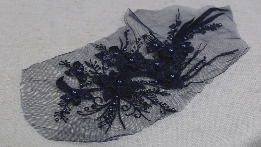 Navy Blue Floral Lace Appliques, 3D Beaded & Sequin – 5 Styles
