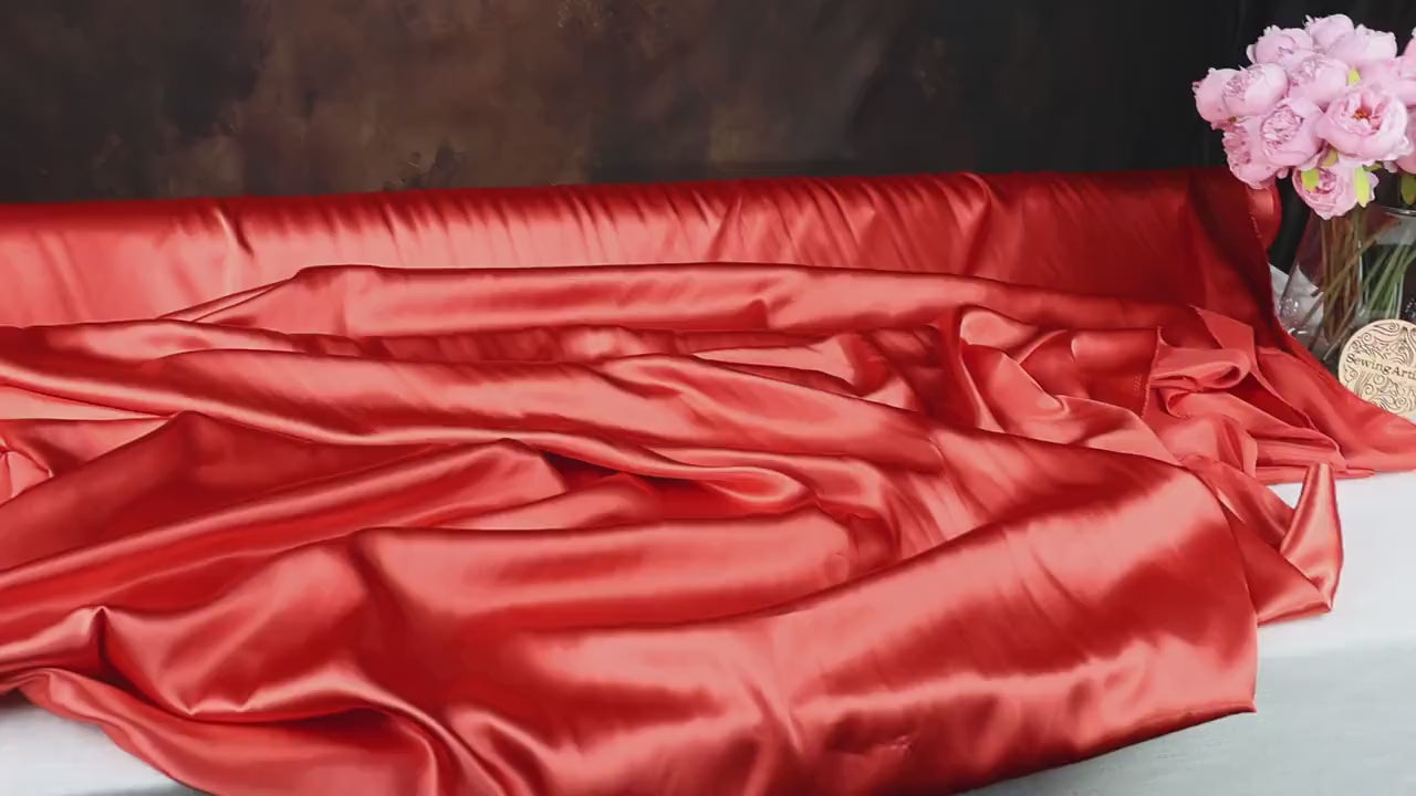 Coral Charmeuse Satin Fabric: Silky Polyester, Bridal & Costume Fabric by Yard