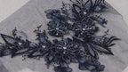 Navy Blue 3D Floral Lace Applique, Large Rhinestone Bodice Embroidery