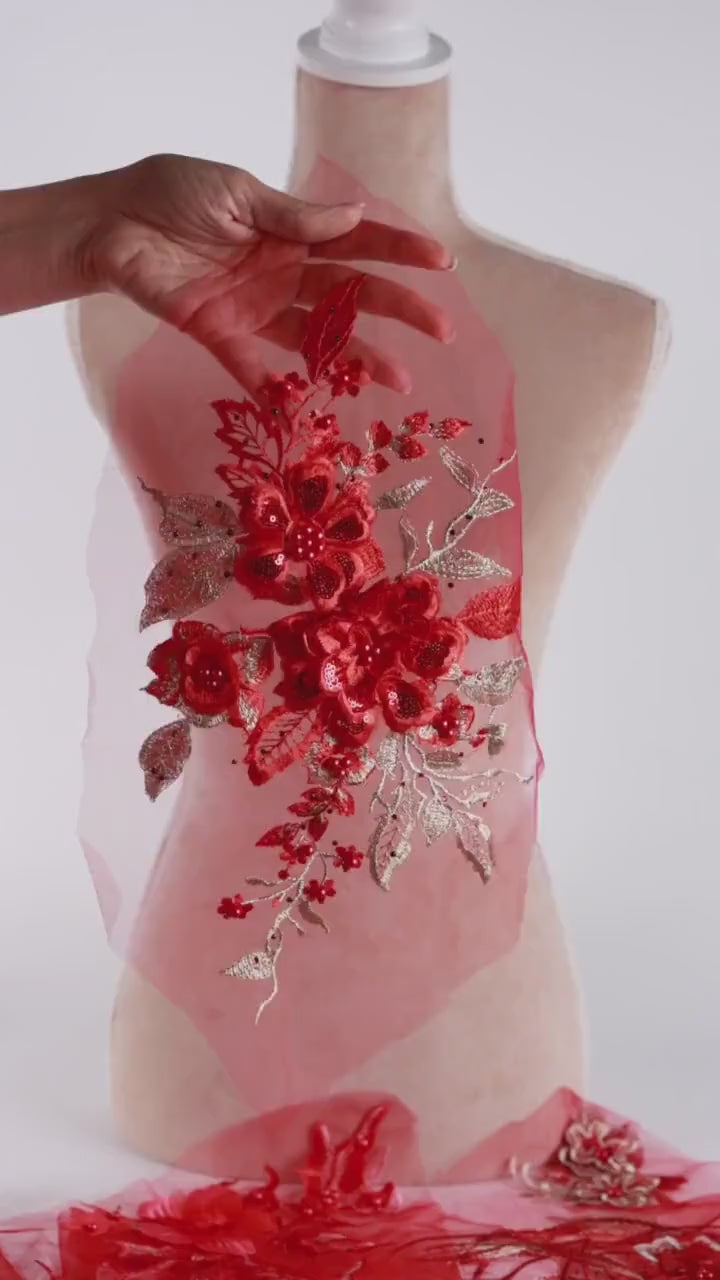 Elegant Red Floral Lace Appliques, Unique 3D Designs & Classic Embroidered Pairs – 4 Styles