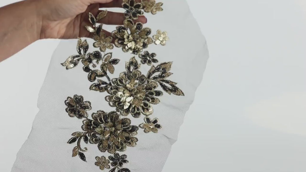 Black & Gold Statement Lace Appliques, Sequin and 3D Floral – 3 Styles