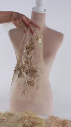 Antique Gold & Ivory Floral Lace Appliques, Elegant 3D Embroidery – 5 Styles