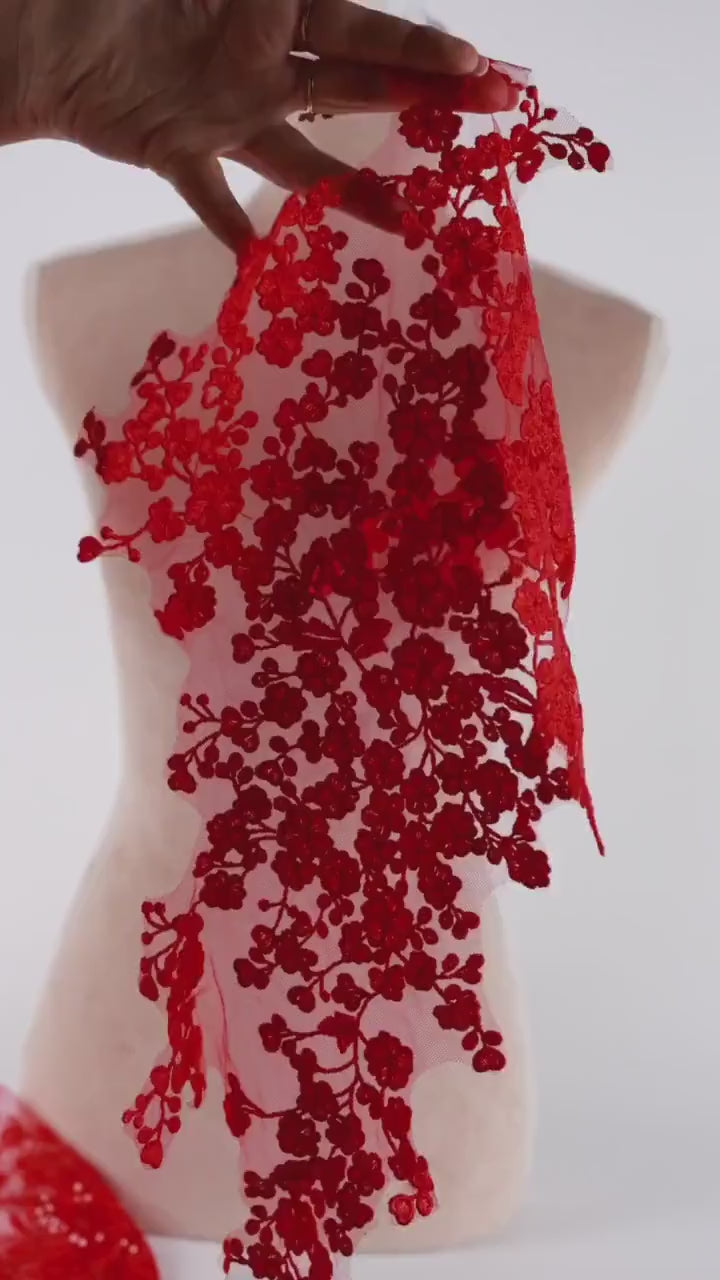 Red Floral Lace Appliques, Large 3D Bodice Embroidery & Statement Designs – 5 Styles