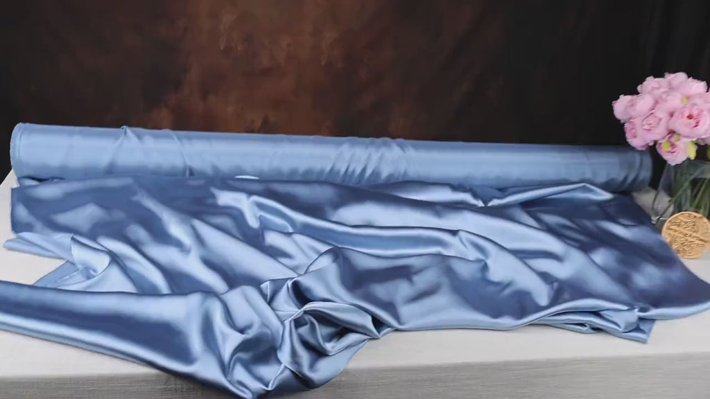 Faded Denim Blue Charmeuse Satin Fabric: Bridal, Costume, & Event Decor