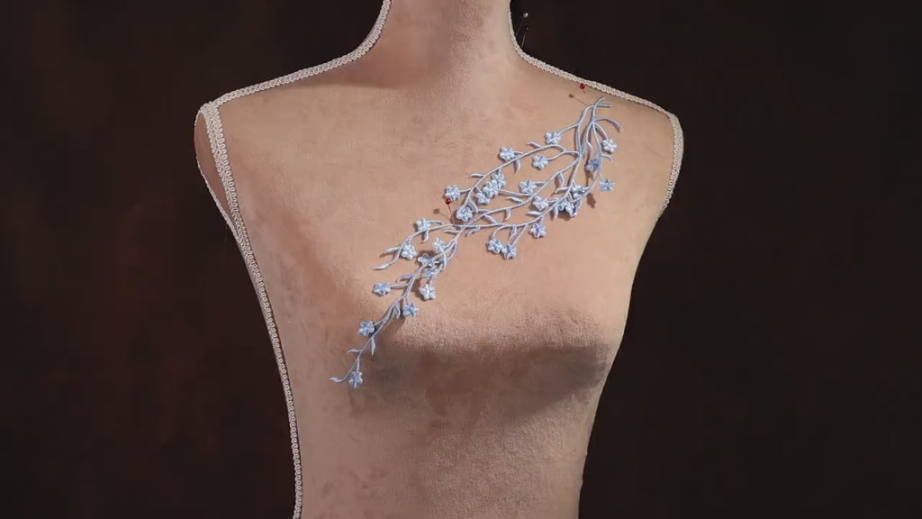 Light Blue Floral Lace Appliques, Embroidered Branches – 5 Styles