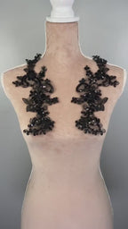 Black Floral Lace Applique Pairs for Jackets, Blouses & Dresses