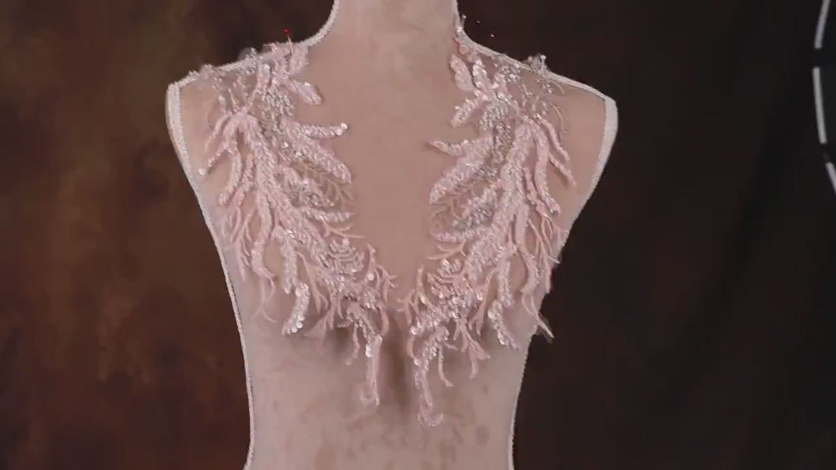 Peach Blush Floral Lace Appliques, Delicate 3D Embroidery – 4 Styles