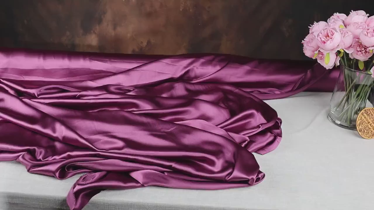 Berry Charmeuse Satin Fabric: Deep Pink Polyester, 58/60" Wide