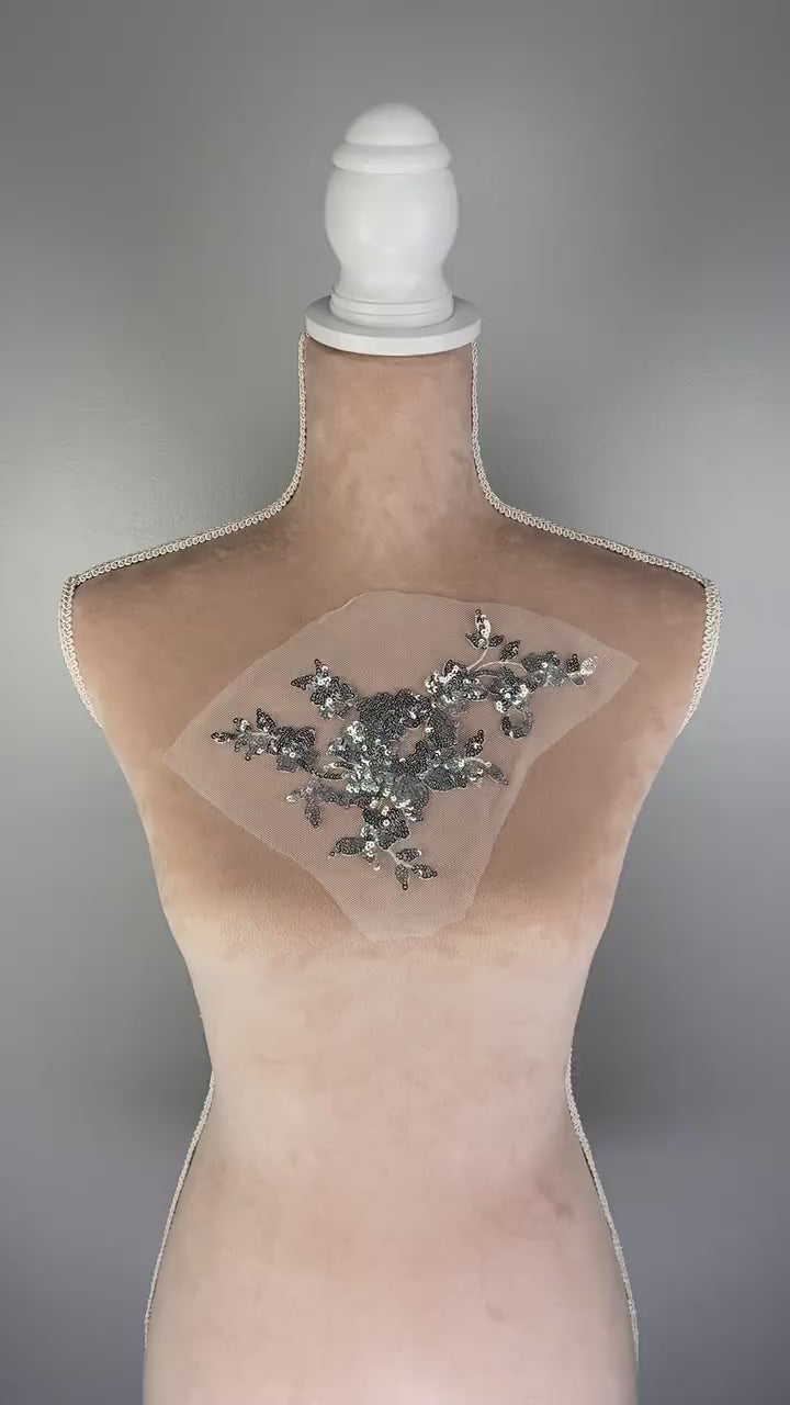 Silver Gray Floral Lace Appliques, Delicate Sew-On Motifs