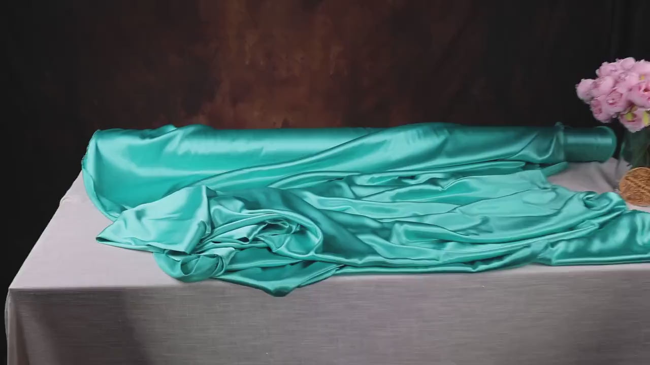 Jade Green Charmeuse Satin Fabric: Silky Drape for Prom & Wedding - By The Yard