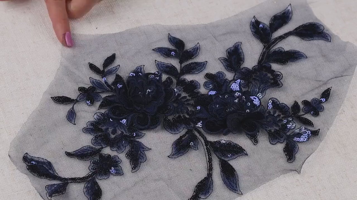 Navy Blue Floral Appliques, Elegant Sequin & 3D Lace – 5 Styles