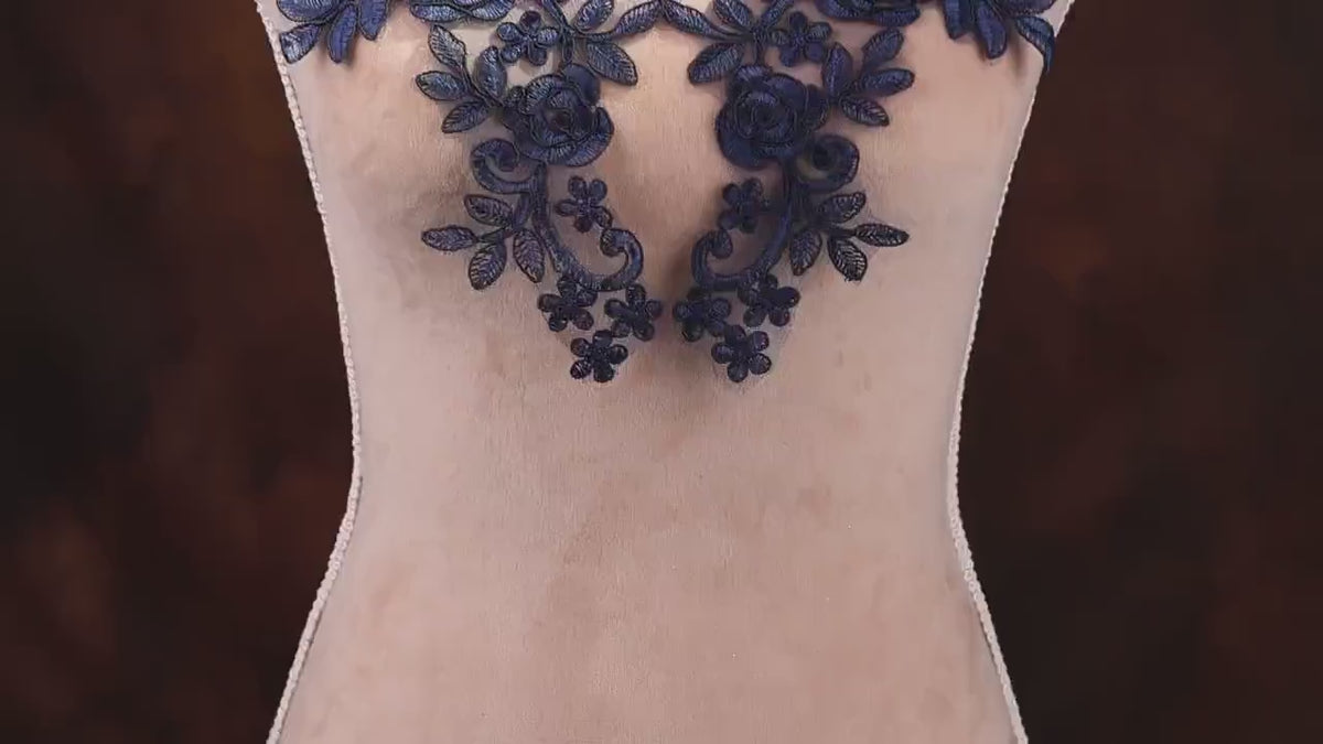 Navy Blue Floral Lace Applique Pairs, Embroidered Cord Lace – 4 Styles