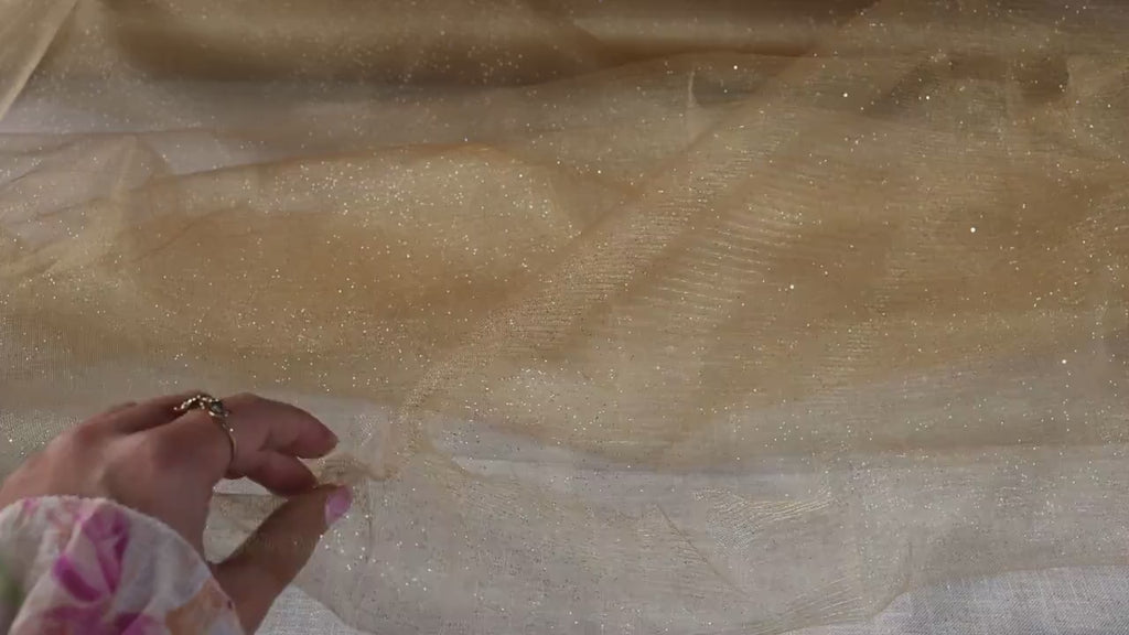 Champagne Glitter Tulle Fabric: Shimmer Sparkle Mesh, Semi-Soft - By The Yard