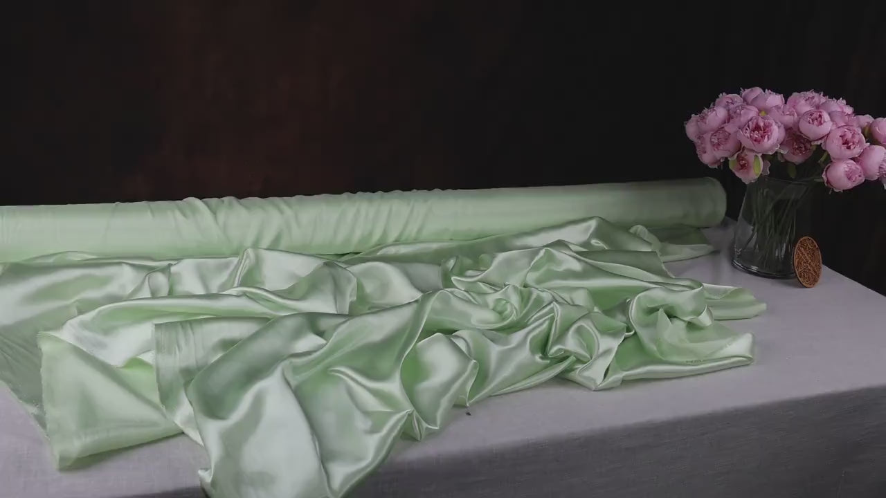 Apple Green Charmeuse Satin Fabric: Polyester for Dress, Gown