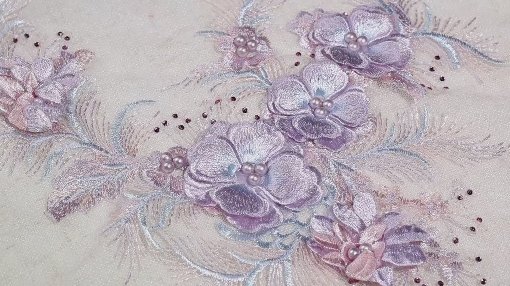Lilac & Light Purple 3D Floral Appliques, Beaded Lace – 6 Styles