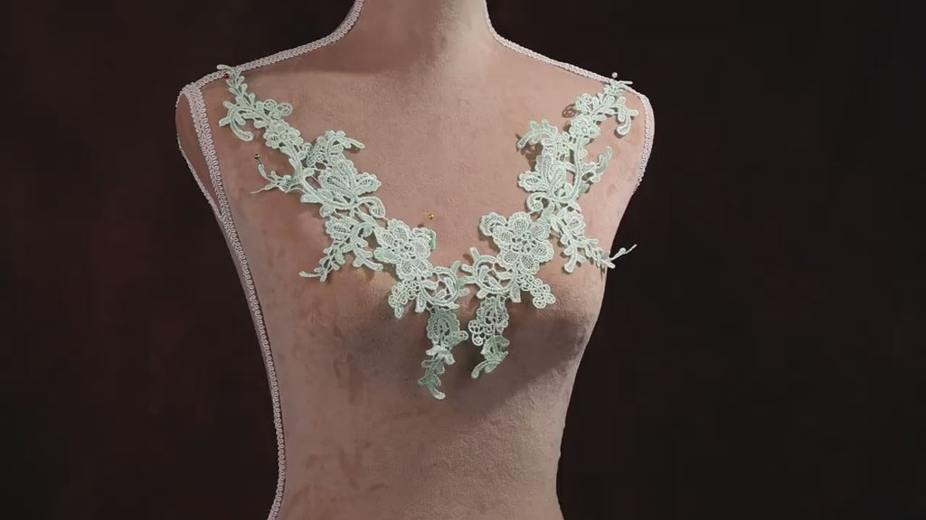Mint Water Soluble Lace Appliques, Matching Floral Embroidery Pairs