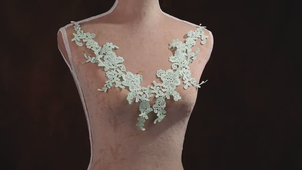 Mint Water Soluble Lace Appliques, Matching Floral Embroidery Pairs