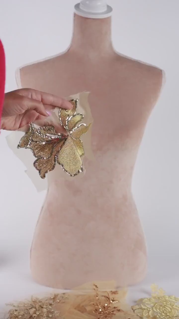 Gold Floral Lace Appliques, Elegant Embroidered Pairs & 3D Statement Designs – 6 Styles