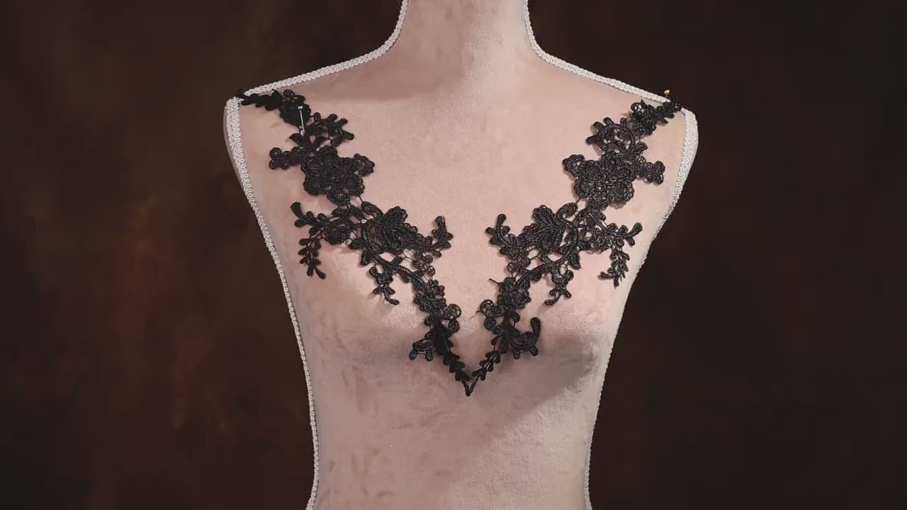 Black Water Soluble Lace Appliques, Matching Collar & Lapel Embroidery