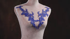 Royal Lace Appliques Water Soluble, Matching Pair Floral Embroidery Navy
