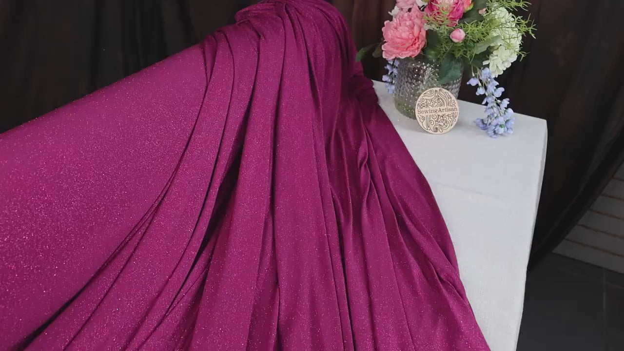 Magenta Glitter Spandex Fabric: 2-Way Stretch Knit, Shimmer Material
