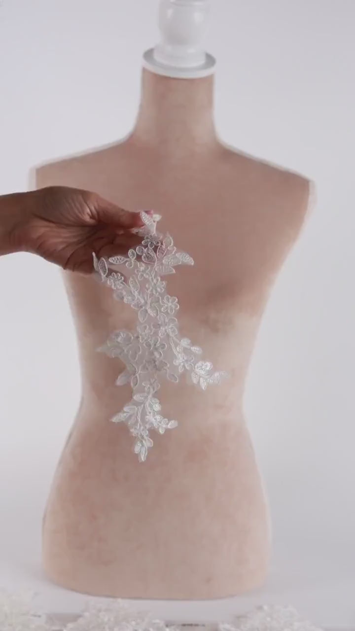 Off White Bridal Lace Applique Pairs, Delicate Romantic Embroidery – 5 Styles